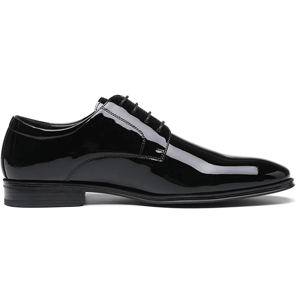 DECARSDZ Mens Black Faux Patent Leather Derby Wedding Dress Shoes Sz 10.5 NEW